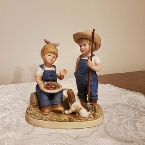 Home Interiors 1985 Denim Days #1507 "Summer Harvest" Danny & Debbie Figurine